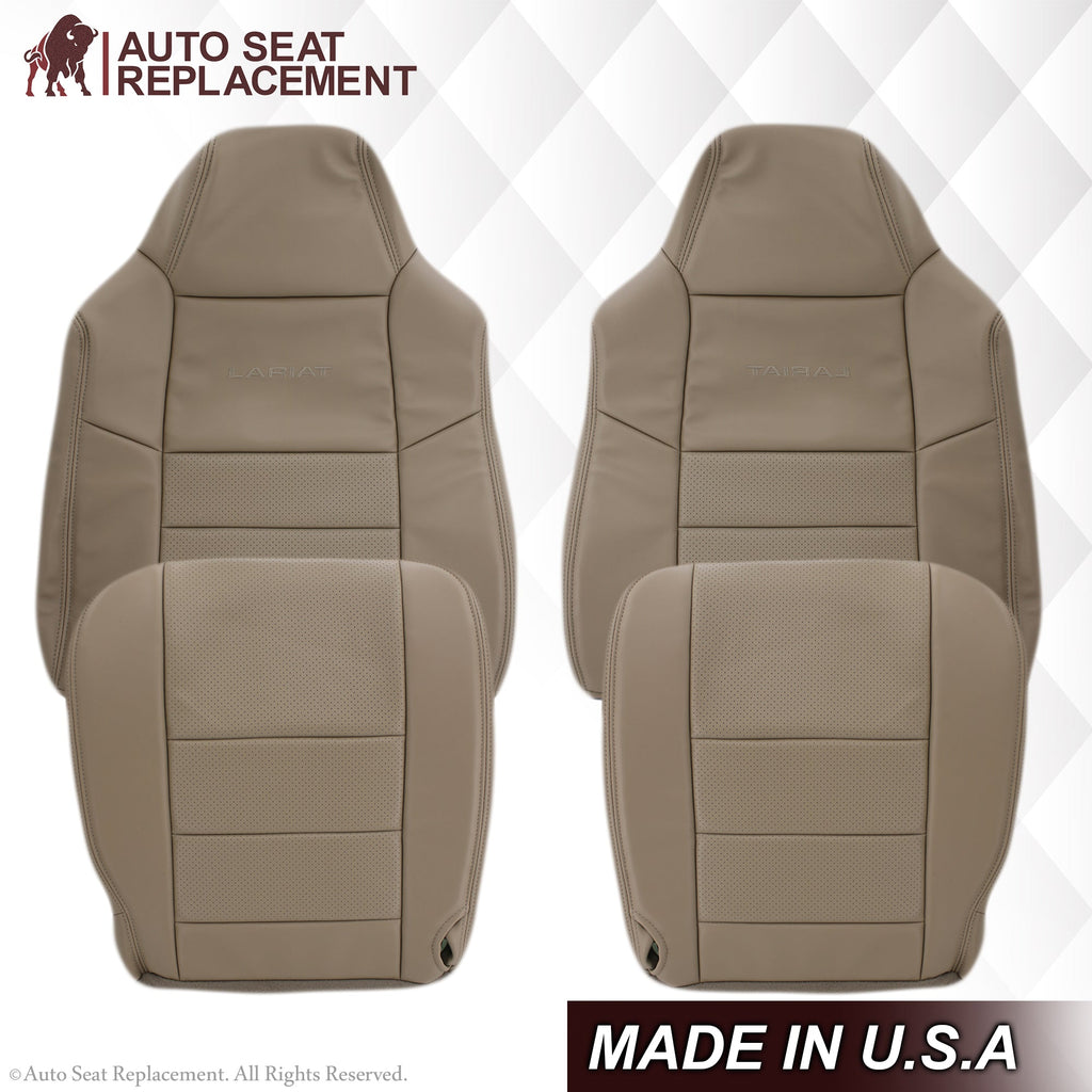 2002-2003 Ford F250 F350 Lariat Perforated Seat Cover in Tan: Choose Leather or Vinyl