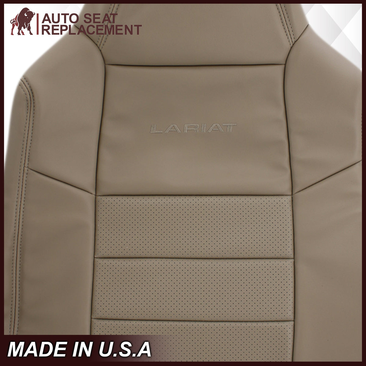2002-2003 Ford F250 F350 Lariat Perforated Seat Cover in Tan: Choose Leather or Vinyl