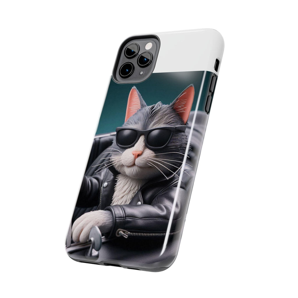 Cool Cat in Leather Jacket Driving Car Mobile Phone Case