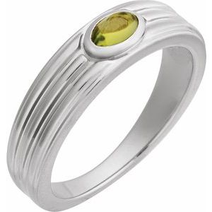 Sterling Silver 5x3 mm Natural Peridot Cabochon Ring