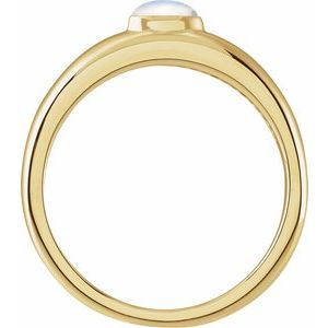 14K Yellow Gold Natural Rainbow Moonstone Cabochon Dome Ring