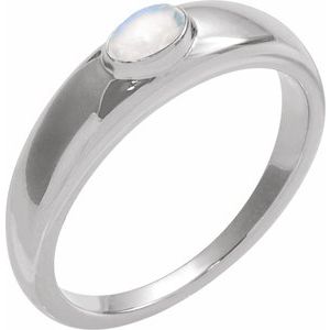 Platinum Natural Rainbow Moonstone Cabochon Dome Ring