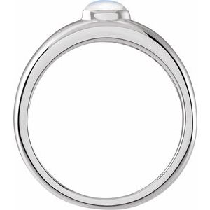 14K White Gold Natural Rainbow Moonstone Cabochon Dome Ring