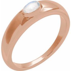 14K Rose Gold Natural Rainbow Moonstone Cabochon Dome Ring