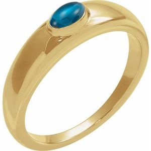 14K Yellow Gold Natural London Blue Topaz Cabochon Dome Ring