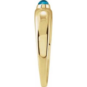 14K Yellow Gold Natural London Blue Topaz Cabochon Dome Ring