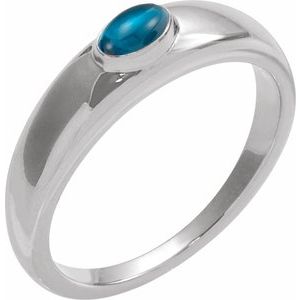 14K White Gold Natural London Blue Topaz Cabochon Dome Ring