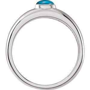 14K White Gold Natural London Blue Topaz Cabochon Dome Ring