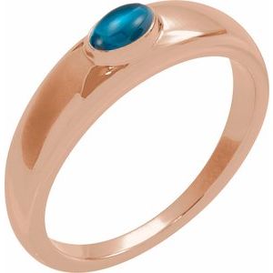 14K Rose Gold Natural London Blue Topaz Cabochon Dome Ring