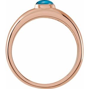 14K Rose Gold Natural London Blue Topaz Cabochon Dome Ring