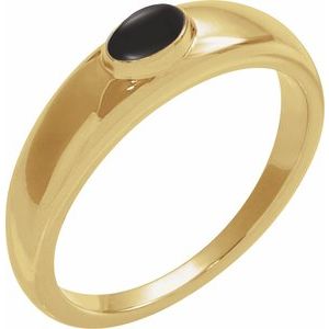 14K Yellow Gold Natural Black Onyx Cabochon Dome Ring