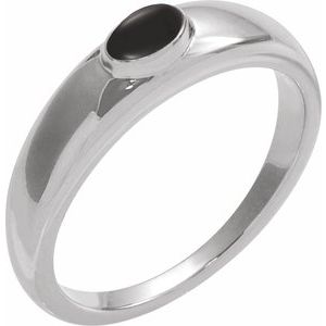 Sterling Silver Natural Black Onyx Cabochon Dome Ring