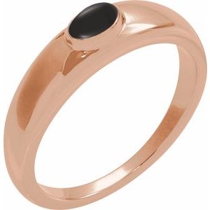 14K Rose Gold Natural Black Onyx Cabochon Dome Ring