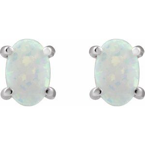 Sterling Silver 6x4 mm Oval Lab-Grown White Opal Earrings – image 2
