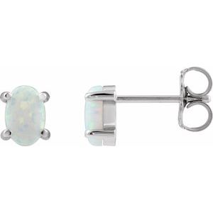 Platinum 6x4 mm Oval Lab-Grown White Opal Earrings