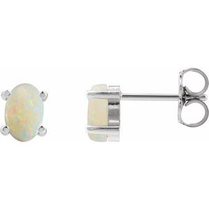 Platinum 6x4 mm Oval Natural White Opal Earrings