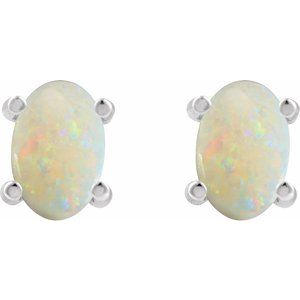 14K White Gold 6x4 mm Oval Natural White Opal Earrings – image 2