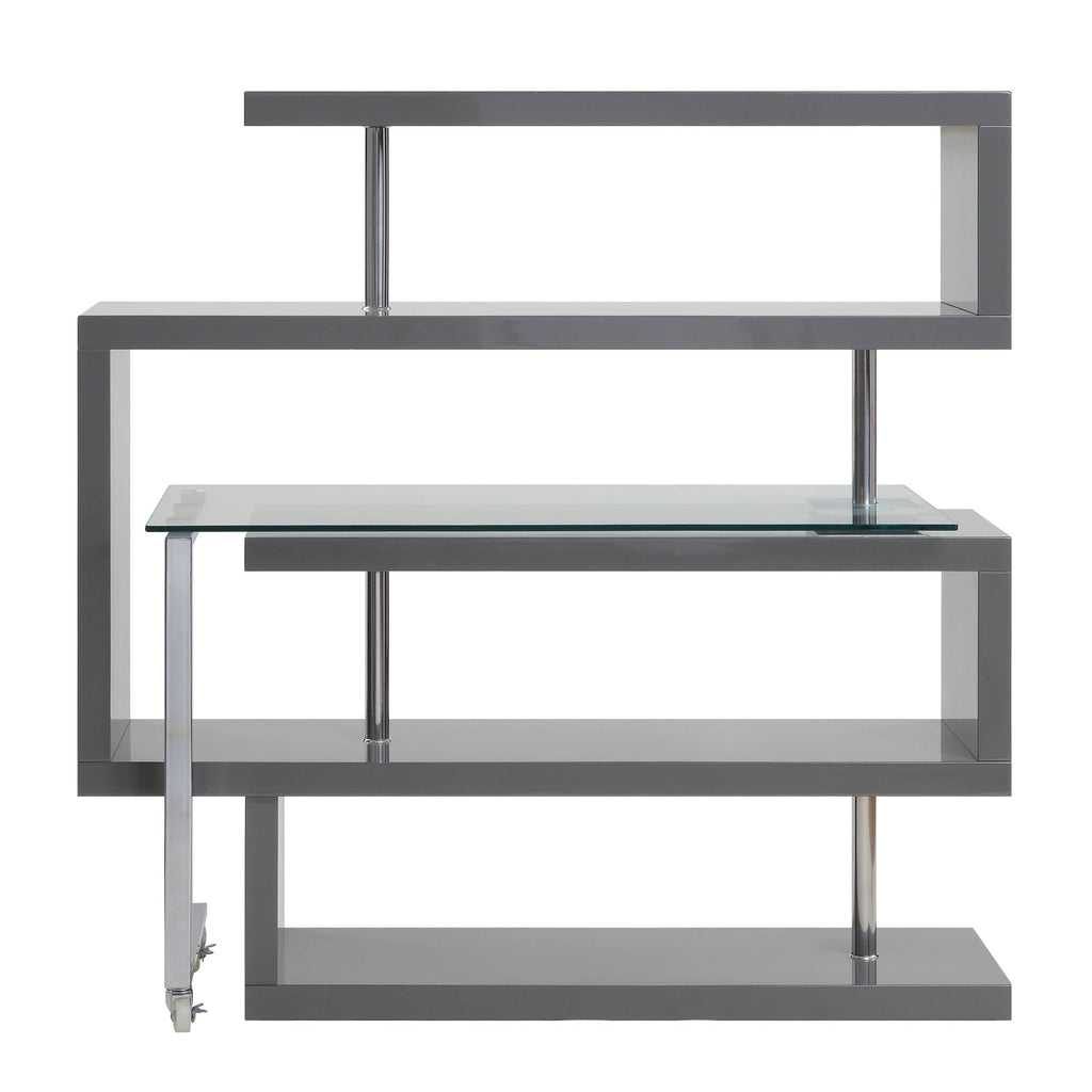 Buck II Clear Glass, Chrome High Gloss Finish Writing Desk with Shelf