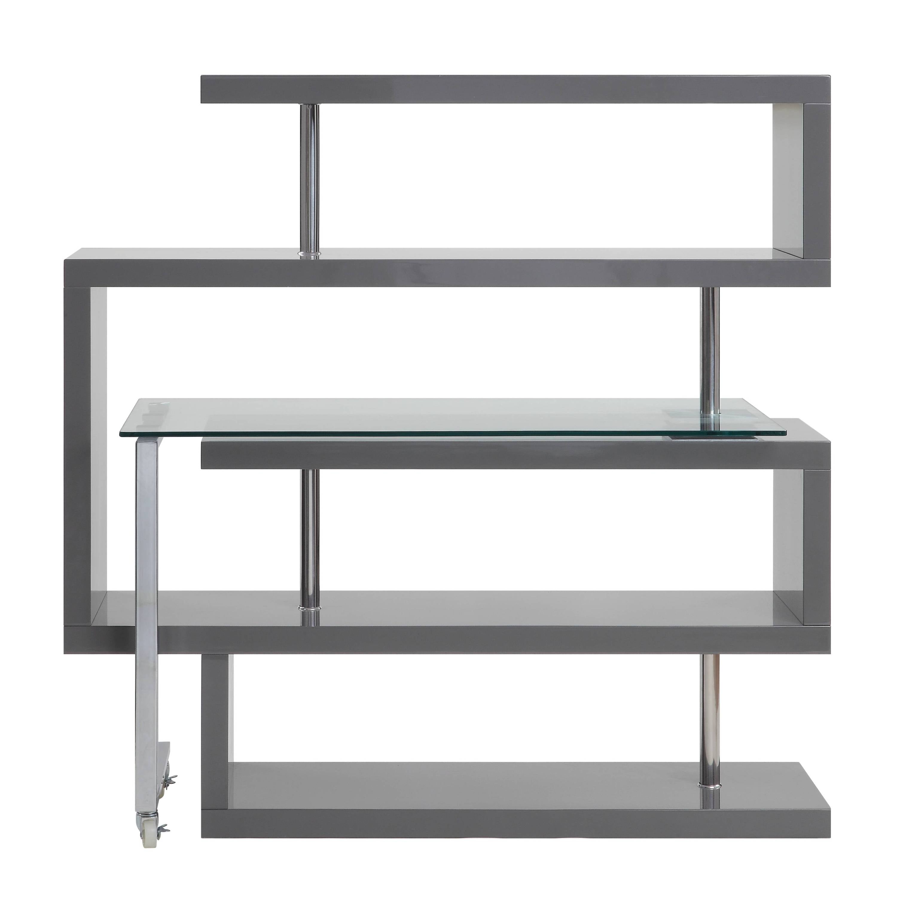 Buck II Clear Glass, Chrome High Gloss Finish Writing Desk with Shelf