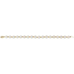 14K Yellow Gold Cultured White Freshwater Pearl 7 1/4" Bracelet