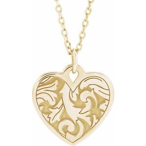 Engravable Floral Heart Necklace or Pendant