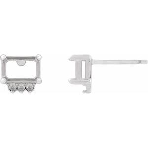 14K White Gold 5x3 mm Emerald 4-Prong Accented Earring Mounting
