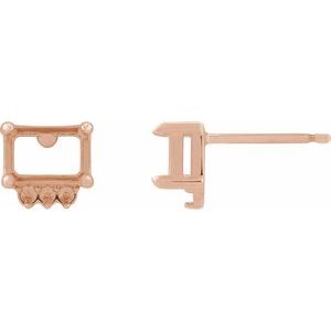 14K Rose Gold 5x3 mm Emerald 4-Prong Accented Earring Mounting
