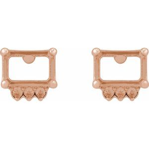 14K Rose Gold 5x3 mm Emerald 4-Prong Accented Earring Mounting – image 2