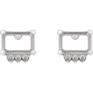 Sterling Silver 6x4 mm Emerald 4-Prong Accented Earring Mounting – image 2