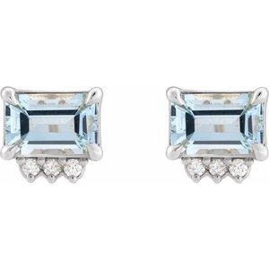 Sterling Silver Natural Sky Blue Topaz & .04 CTW Natural Diamond Stud Earrings – image 2