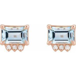 14K Rose Gold Natural Sky Blue Topaz & .04 CTW Natural Diamond Stud Earrings – image 2
