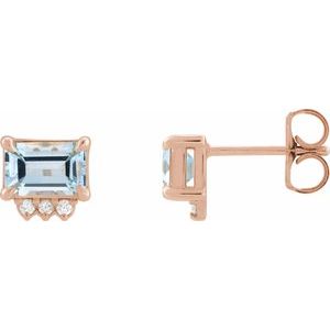 14K Rose Gold Natural Sky Blue Topaz & .04 CTW Natural Diamond Stud Earrings