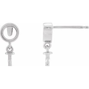 14K White Gold 7 mm Round Cabochon Earring Mounting for 8 mm Pearl