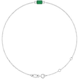 14K White Gold Natural Emerald 6 1/2-7 1/2" Bracelet