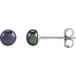 Sterling Silver 3.5-4 mm Cultured Black Freshwater Button Pearl Earrings