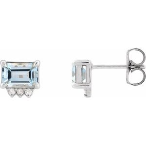 Sterling Silver Natural Sky Blue Topaz & .05 CTW Natural Diamond Stud Earrings