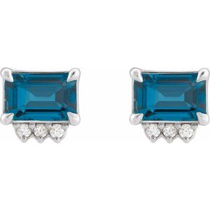 Platinum Natural London Blue Topaz & .04 CTW Natural Diamond Stud Earrings – image 2