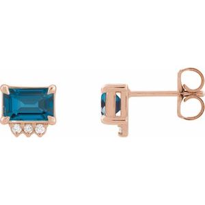 14K Rose Gold Natural London Blue Topaz & .04 CTW Natural Diamond Stud Earrings