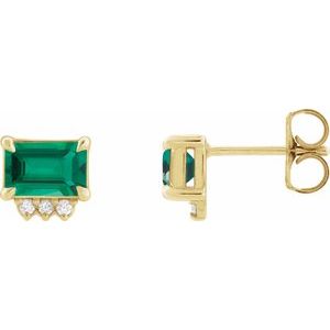 14K Yellow Gold Lab-Grown Emerald & .04 CTW Natural Diamond Stud Earrings