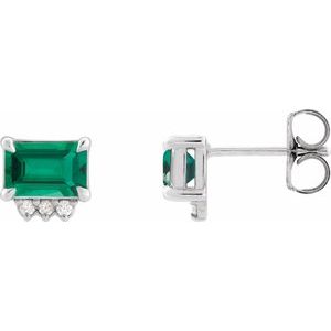 14K White Gold Lab-Grown Emerald & .04 CTW Natural Diamond Stud Earrings