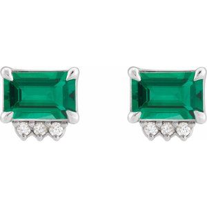 14K White Gold Lab-Grown Emerald & .04 CTW Natural Diamond Stud Earrings – image 2