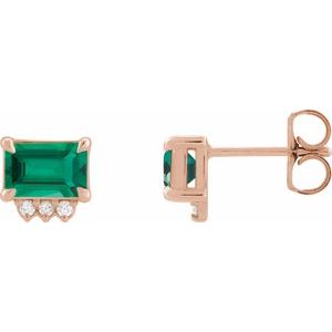 14K Rose Gold Lab-Grown Emerald & .04 CTW Natural Diamond Stud Earrings