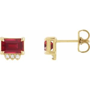14K Yellow Gold Lab-Grown Ruby & .04 CTW Natural Diamond Stud Earrings