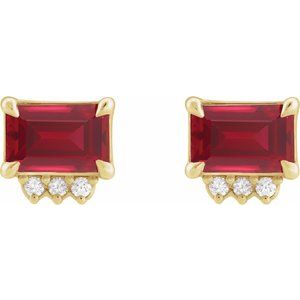 14K Yellow Gold Lab-Grown Ruby & .04 CTW Natural Diamond Stud Earrings