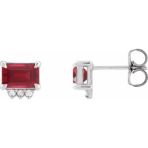 Sterling Silver Lab-Grown Ruby & .04 CTW Natural Diamond Stud Earrings