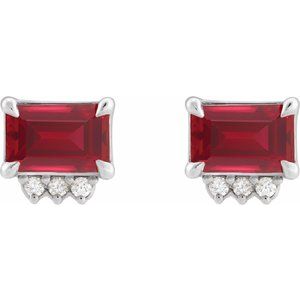 Sterling Silver Lab-Grown Ruby & .04 CTW Natural Diamond Stud Earrings – image 2
