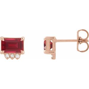 14K Rose Gold Lab-Grown Ruby & .04 CTW Natural Diamond Stud Earrings