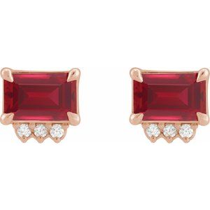 14K Rose Gold Lab-Grown Ruby & .04 CTW Natural Diamond Stud Earrings – image 2