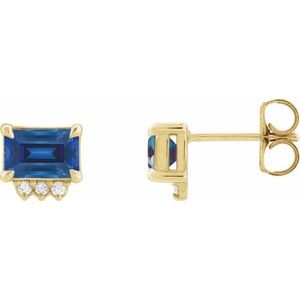 14K Yellow Gold Lab-Grown Blue Sapphire & .04 CTW Natural Diamond Stud Earrings