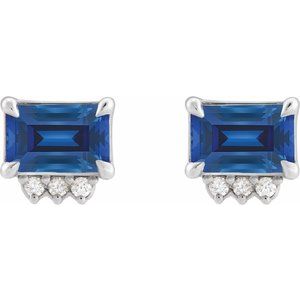 Sterling Silver Lab-Grown Blue Sapphire & .05 CTW Natural Diamond Stud Earrings – image 2